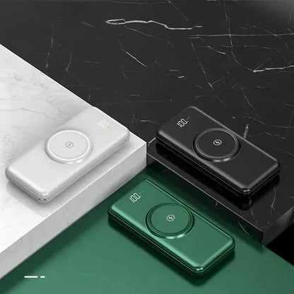 Belro 20000mAh portable power bank showing USB ports and sleek black design for charging electronic devices on the go.