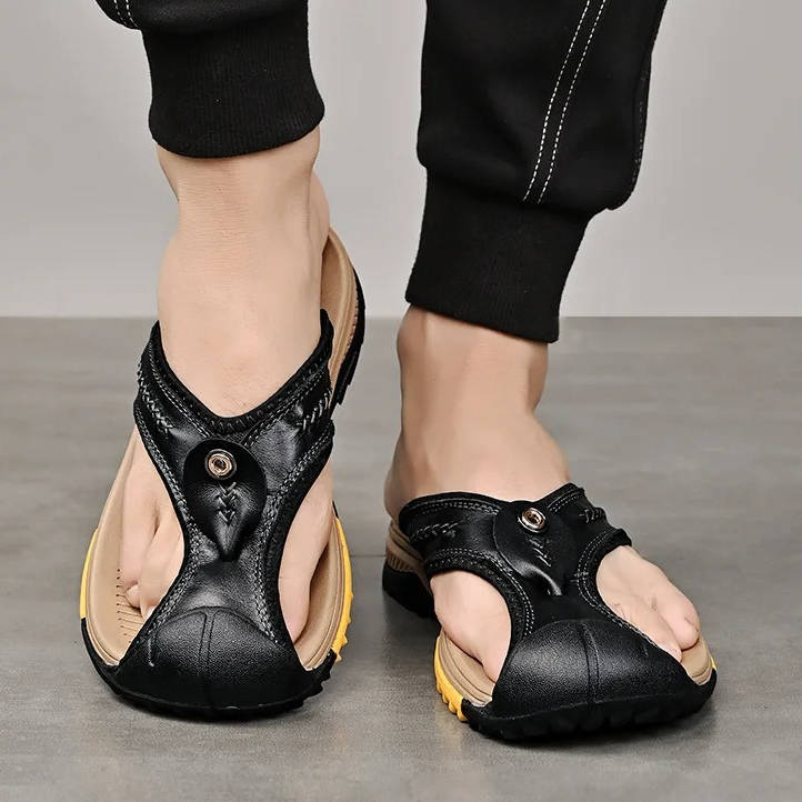 Belro men's water-resistant lightweight toe flip flops with cushioned straps and textured soles, perfect for casual wear.