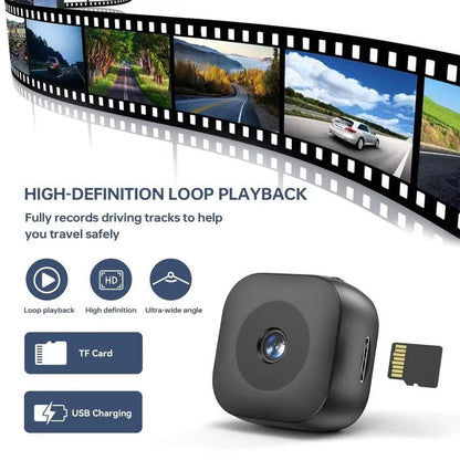 Wireless Mini Security Camera by Belro showing a compact black surveillance camera with mounting bracket.