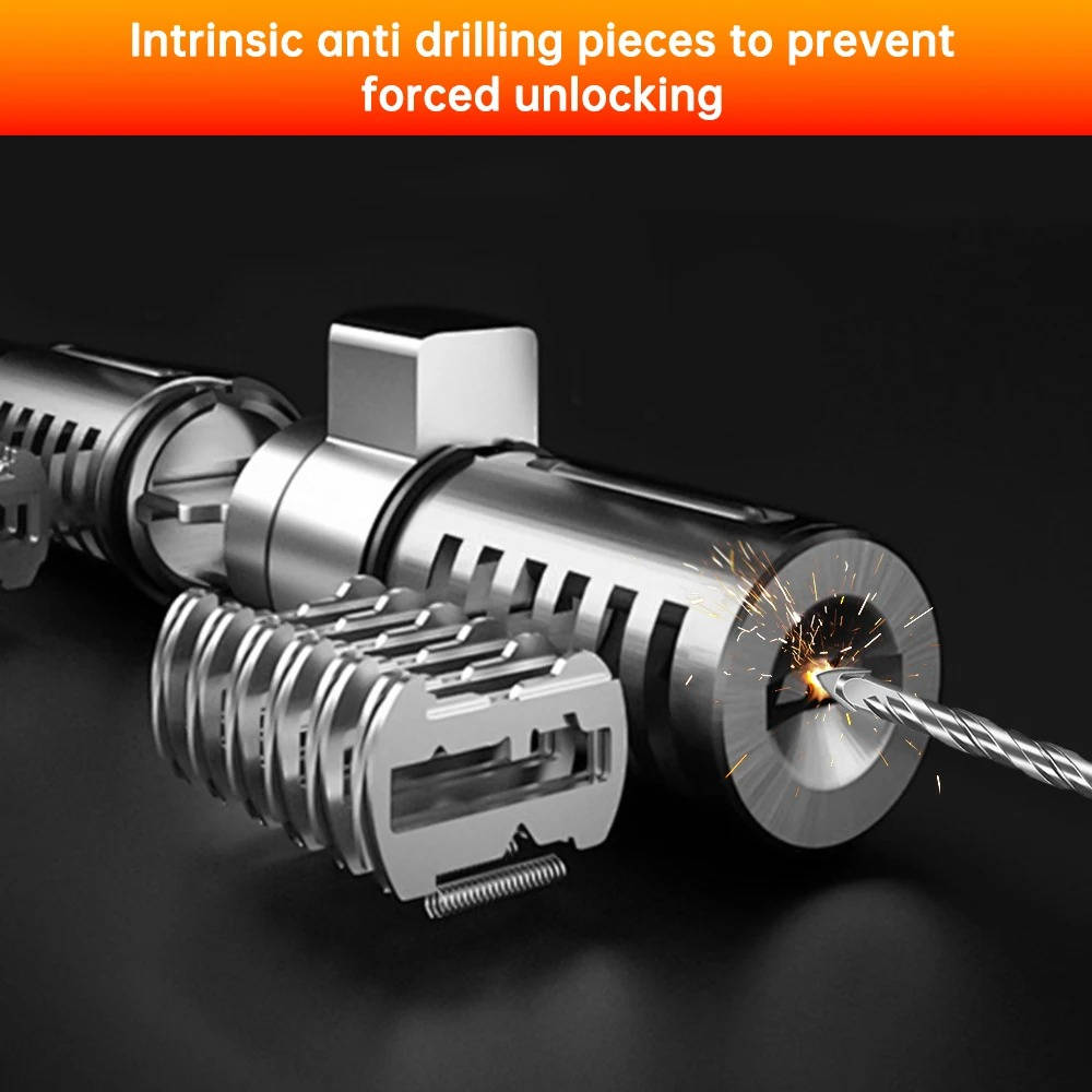 Belro motorcycle disc lock alarm with key, black and silver lock designed for bike security.