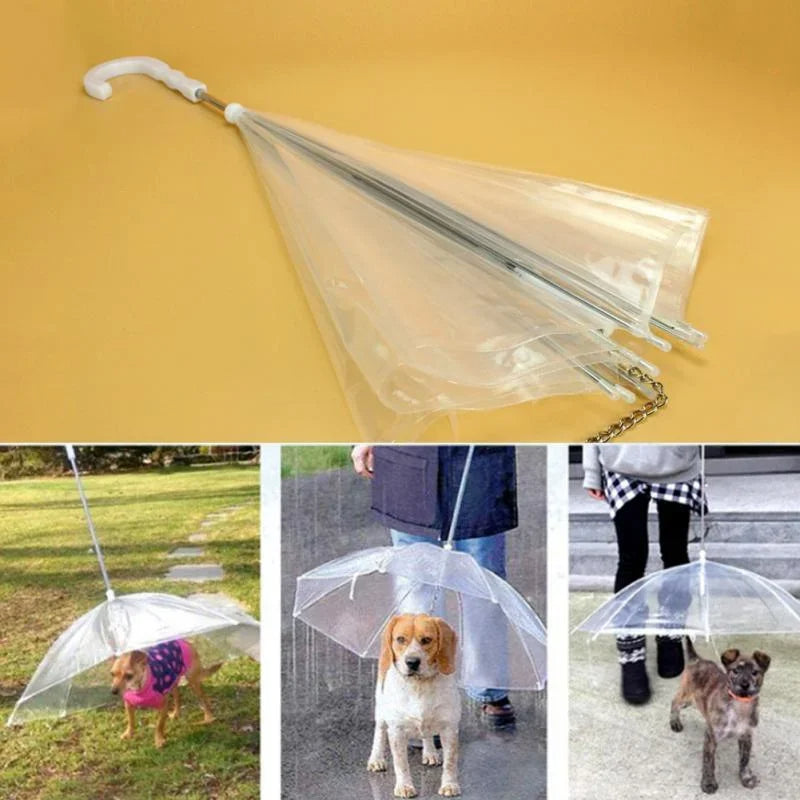Belro dog umbrella with attached leash, compact clothing accessory designed to keep small dogs dry in rainy weather.