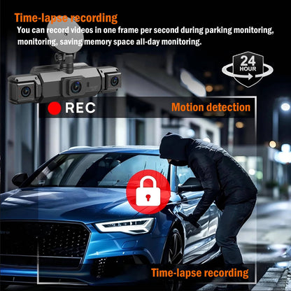Belro wireless car dash cam with front and rear cameras, night vision, mounted inside a vehicle for recording driving footage