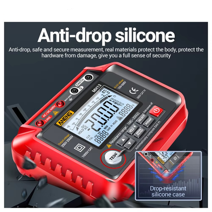 Belro high resistance megohmmeter voltage tester for electronics with digital display and testing probes.