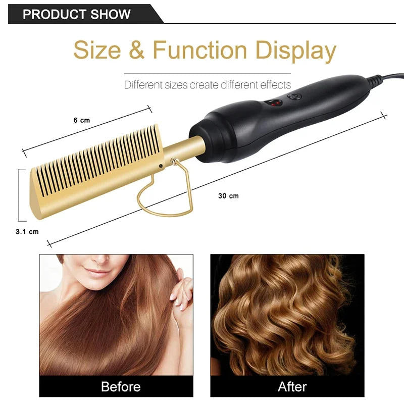 Belro hot comb for black, thick, coarse hair, designed for smoothing and styling hair with professional heat.