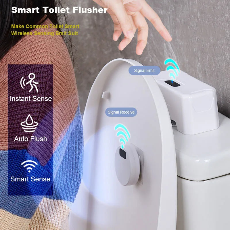 Belro Smart Infrared Sensor Toilet Flusher installed on a toilet, showcasing touchless flushing technology and sleek hardware design.
