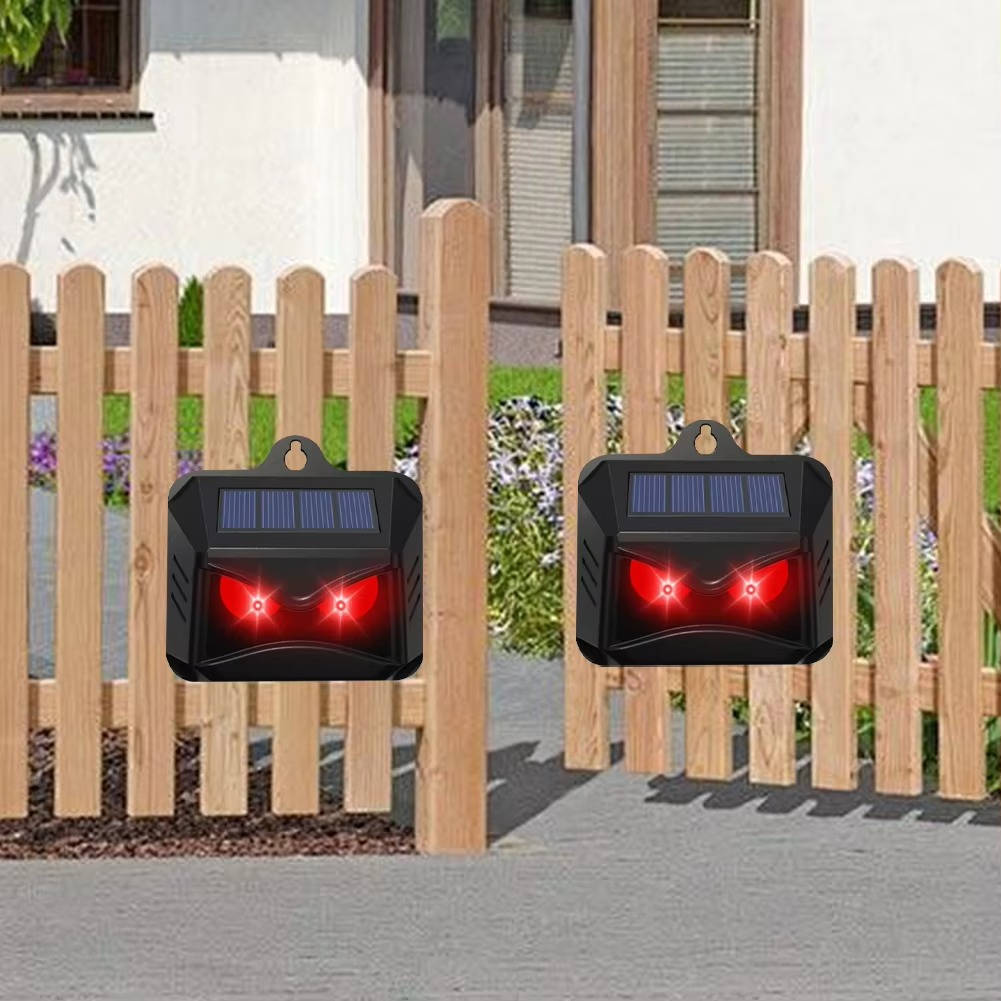 Two Belro solar-powered ultrasonic animal repellent devices for outdoor pest control in home and garden settings.