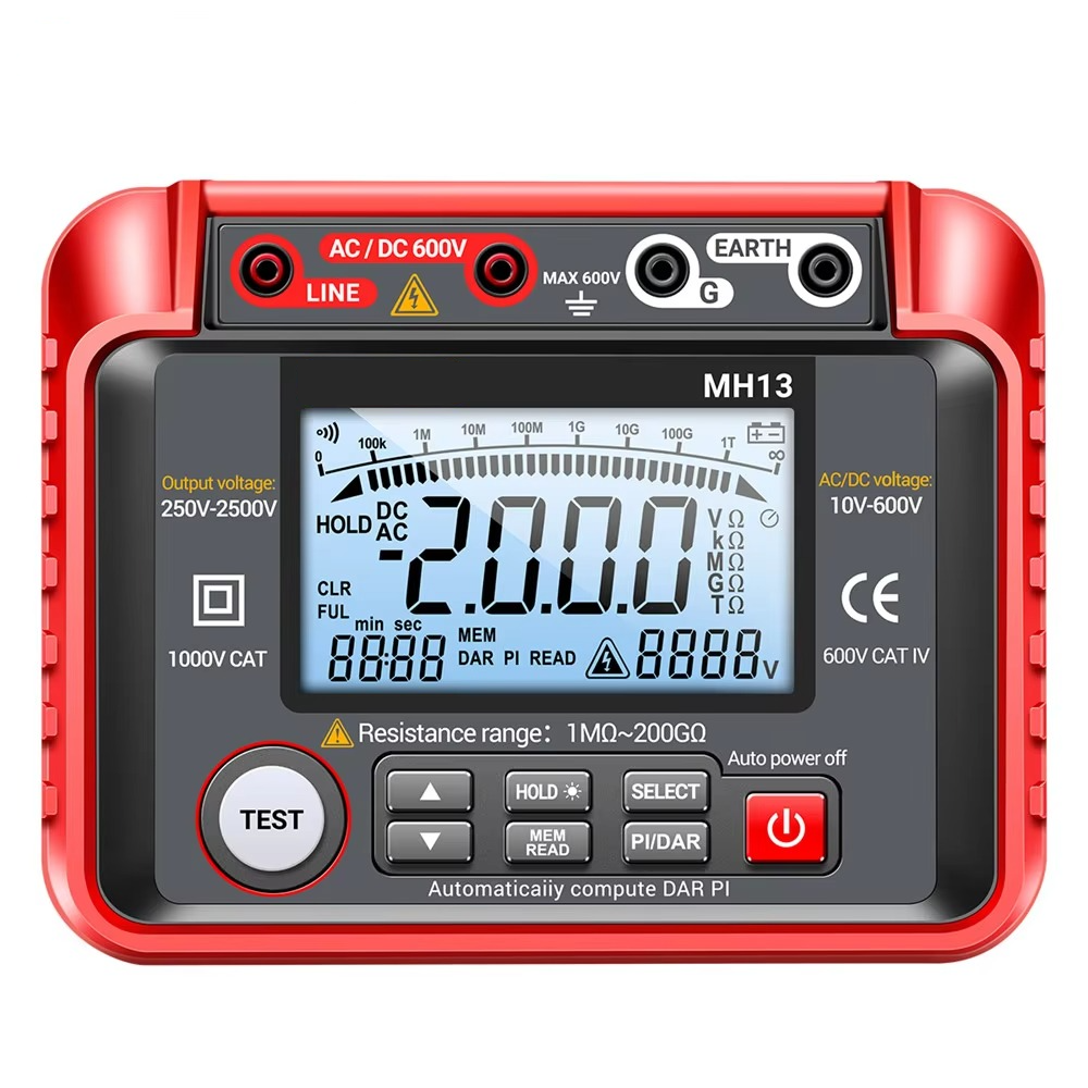 Belro high resistance meter voltage tester megohmmeter tool for electronics testing, featuring digital display and testing probes.