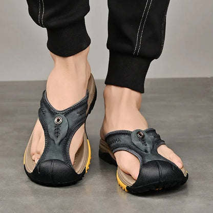 Belro men's water-resistant and lightweight toe flip flops with cushioned straps, designed for comfort and outdoor wear.