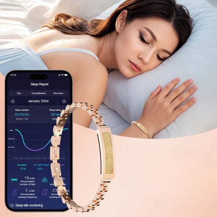 Mivoza Smart Fitness Bracelet with stainless steel jewelry design and Bluetooth tracker for fitness and style.