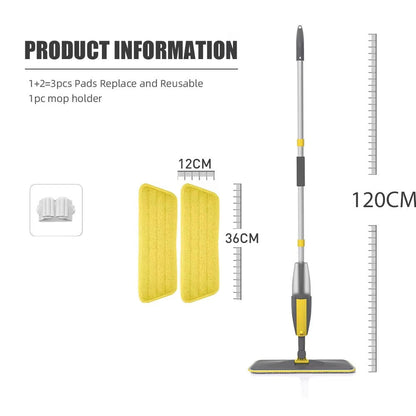 Belro spray mop with a long handle and cleaning head, ready for use on hardwood and tile floors in a home cleaning setting.