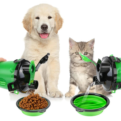 Belro 2-in-1 collapsible pet water bottle and feeder for dogs, with a compact design for easy feeding and hydration on the go.