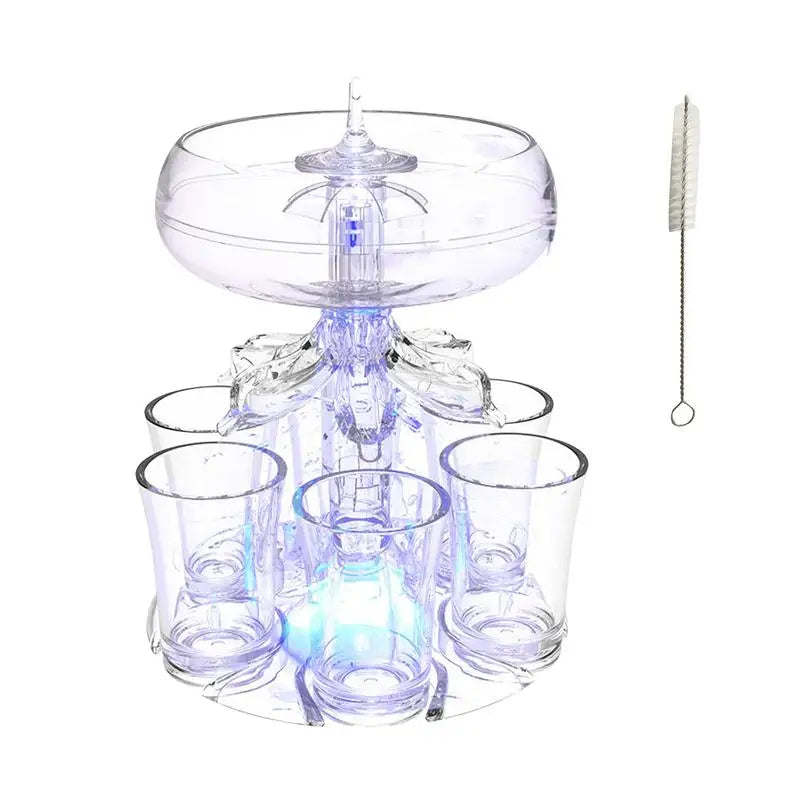 Belro 6-shot glass drink dispenser with clear plastic glasses, designed for convenient beverage serving and entertaining.