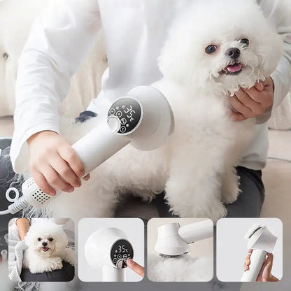 Belro 2-in-1 smart dog hair dryer with adjustable nozzle and digital controls, designed for pet grooming and drying.