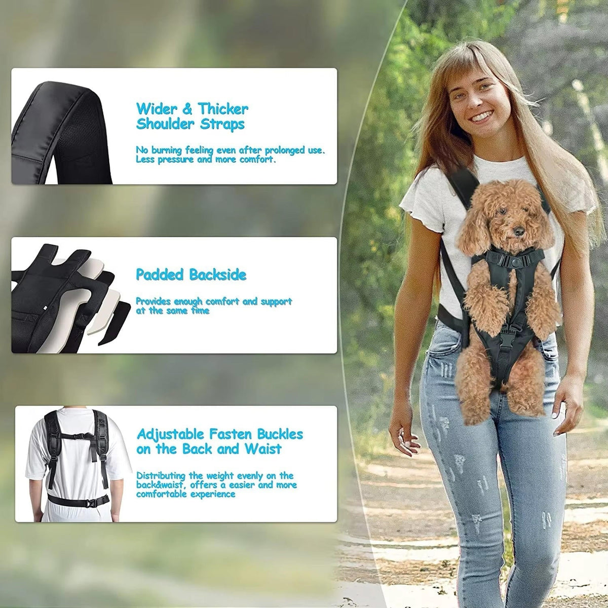 Belro dog carrying backpack with mesh sides and adjustable straps, designed for comfortable outdoor pet transportation.