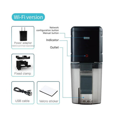 Belro automatic fish feeder dispensing fish food into an aquarium, ideal for pet supplies and fish care.