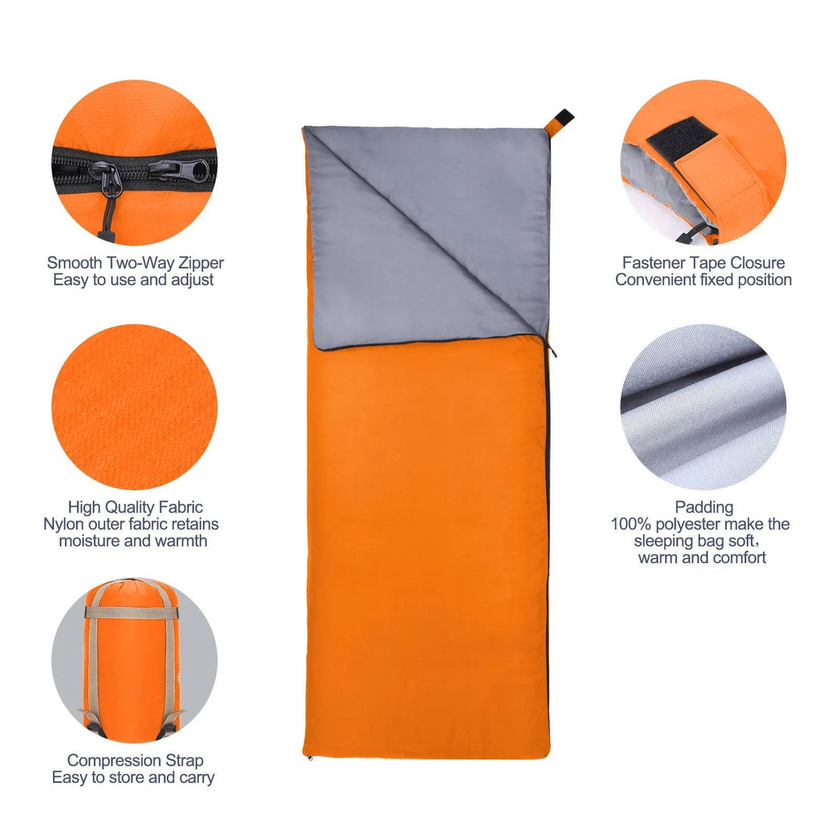 Belro adult sleeping bag laid out on a bed, showing its soft fabric and compact design for outdoor or camping use.
