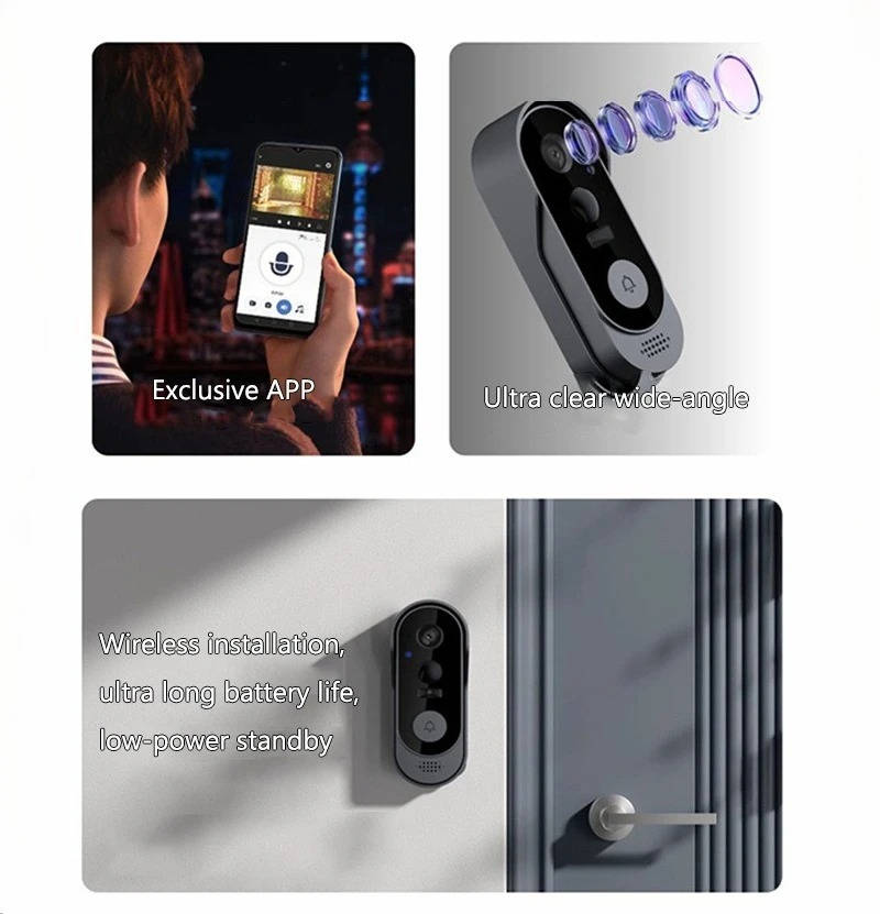 Belro wireless smart video doorbell with high definition camera, mounted on door frame showing camera lens and doorbell button.
