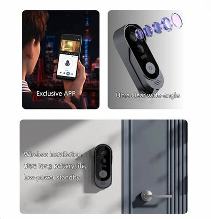 Belro wireless smart video doorbell with high definition camera, mounted on door frame showing camera lens and doorbell button.