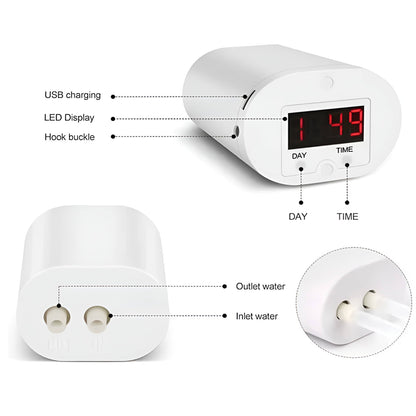Belro automatic watering pump controller for home and garden outdoor use, showing the device with control buttons and display.
