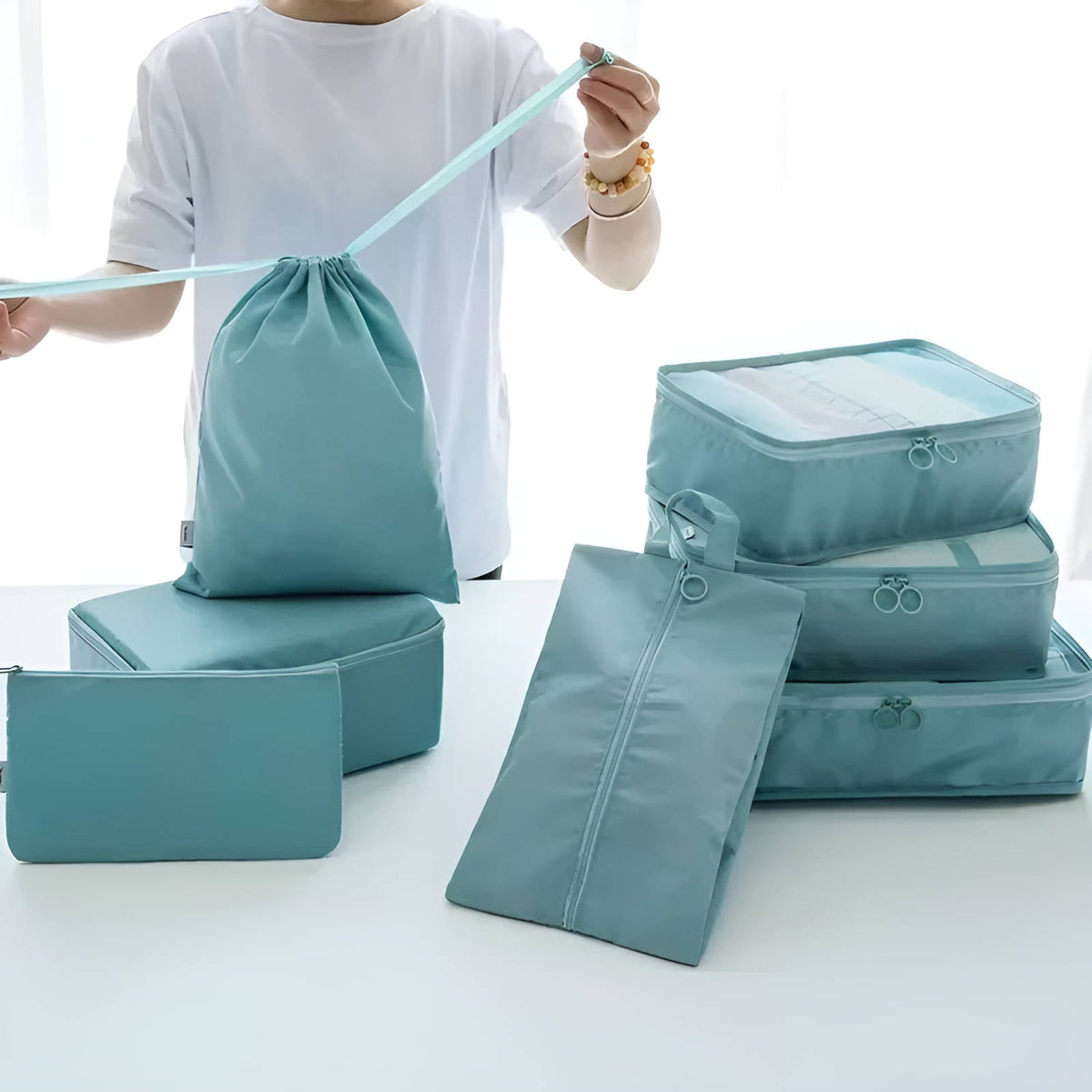Belro 7-piece packing cubes set for travel, featuring organized fabric bags for luggage storage and organization.