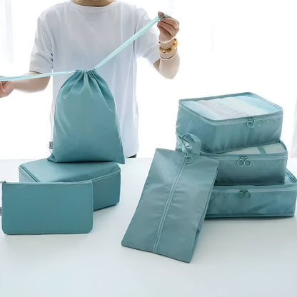 Belro 7-piece packing cubes set for travel, featuring organized fabric bags for luggage storage and organization.