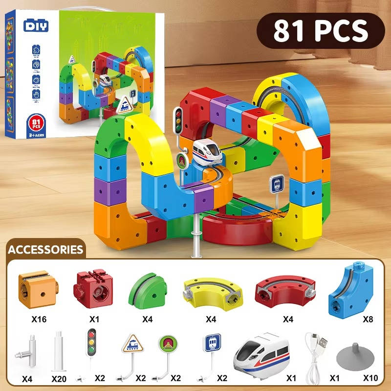 Belro Magnetic Train Track Toy with colorful train and track pieces for kids' imaginative play and building fun.
