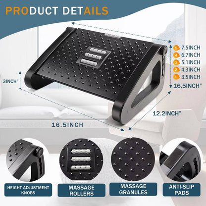 Belro under desk foot rest for ergonomic support, shown on a home office chair in a home & garden office setting.