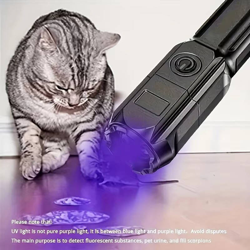 Belro rechargeable ultraviolet UV flashlight for men, zoomable handheld device used for clothing inspection or UV detection.