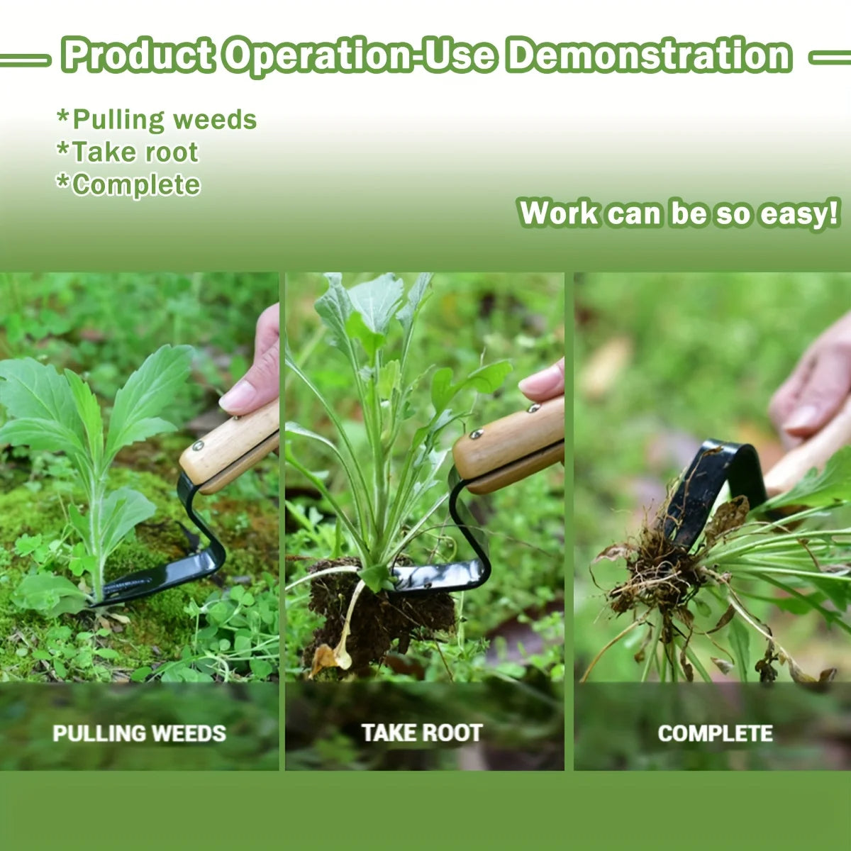 Belro stainless steel weed puller tool with wooden handle for easy garden weed removal in outdoor gardening tasks.