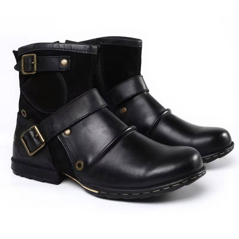 Men's vintage style buckled ankle boots by Belro featuring leather uppers and sturdy buckles, ideal for casual or rugged outfits.