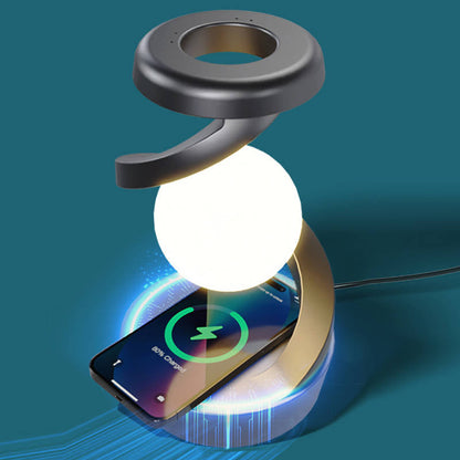 Belro levitating moon lamp with gesture control and wireless charging, showcasing a glowing moon-shaped electronic device.