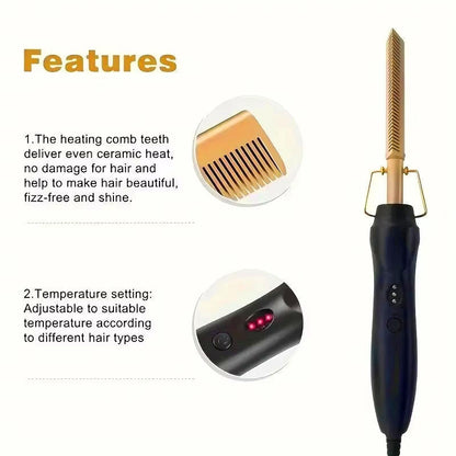 Belro hot comb for black, thick, and coarse hair, styled with ceramic plates for even heat distribution and smooth, straight hair.