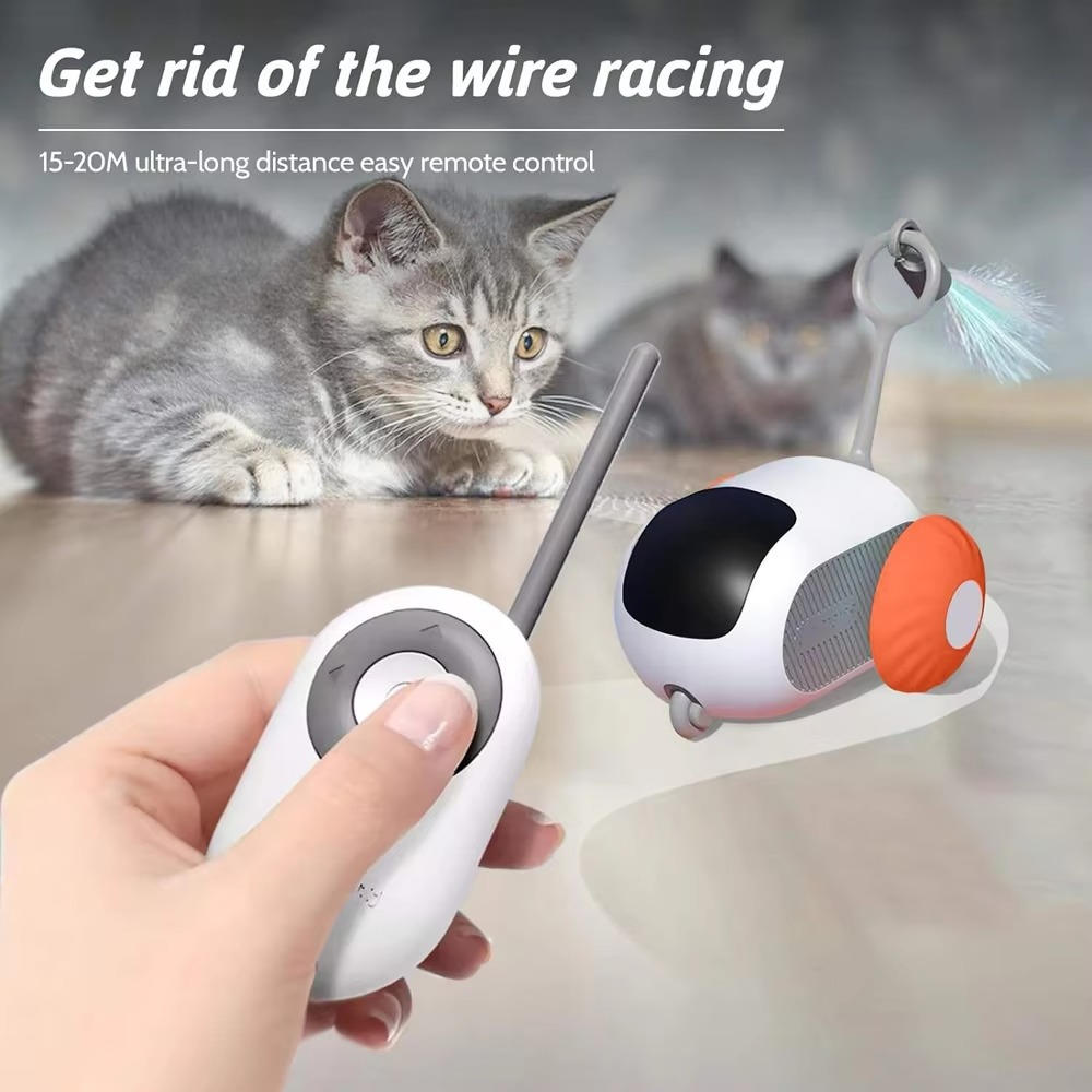 Belro remote control cat toy with colorful feathers and moving parts, designed to entertain and engage cats during playtime.