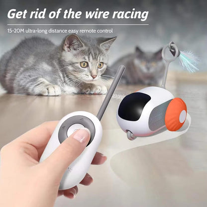 Belro remote control cat toy with colorful feathers and moving parts, designed to entertain and engage cats during playtime.
