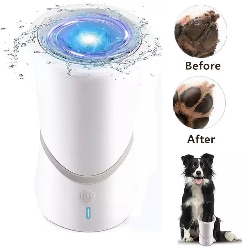 Belro automatic dog paw cleaner with rotating brushes for grooming, designed to remove dirt and mud from pet paws.