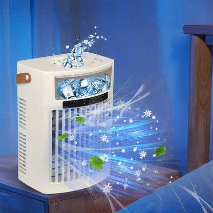 Belro portable mini air cooler fan for outdoor use, compact device with adjustable fan blades for cooling in home and garden areas.