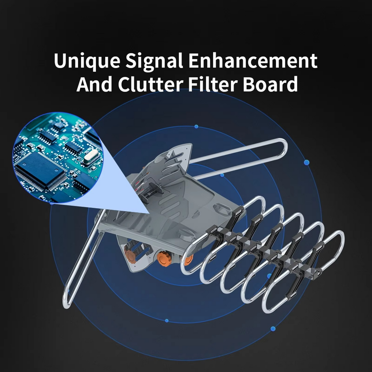 Belro long-range digital HD TV antenna with 360-degree motorized rotation and mounting pole for improved signal reception.