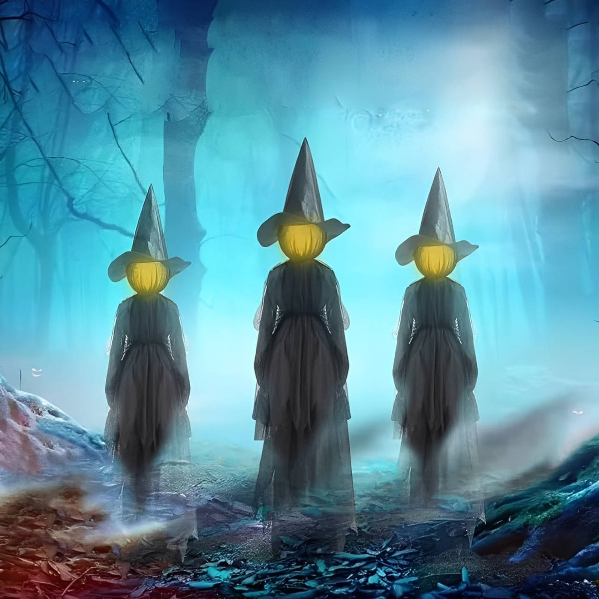 Sound-activated Halloween decoration featuring a hand holding a witch costume for men, perfect for indoor and outdoor spooky displays.