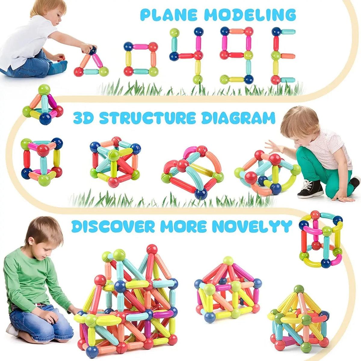 Colorful magnetic sticks building blocks by Belro, Montessori educational toy set for creative construction and learning.