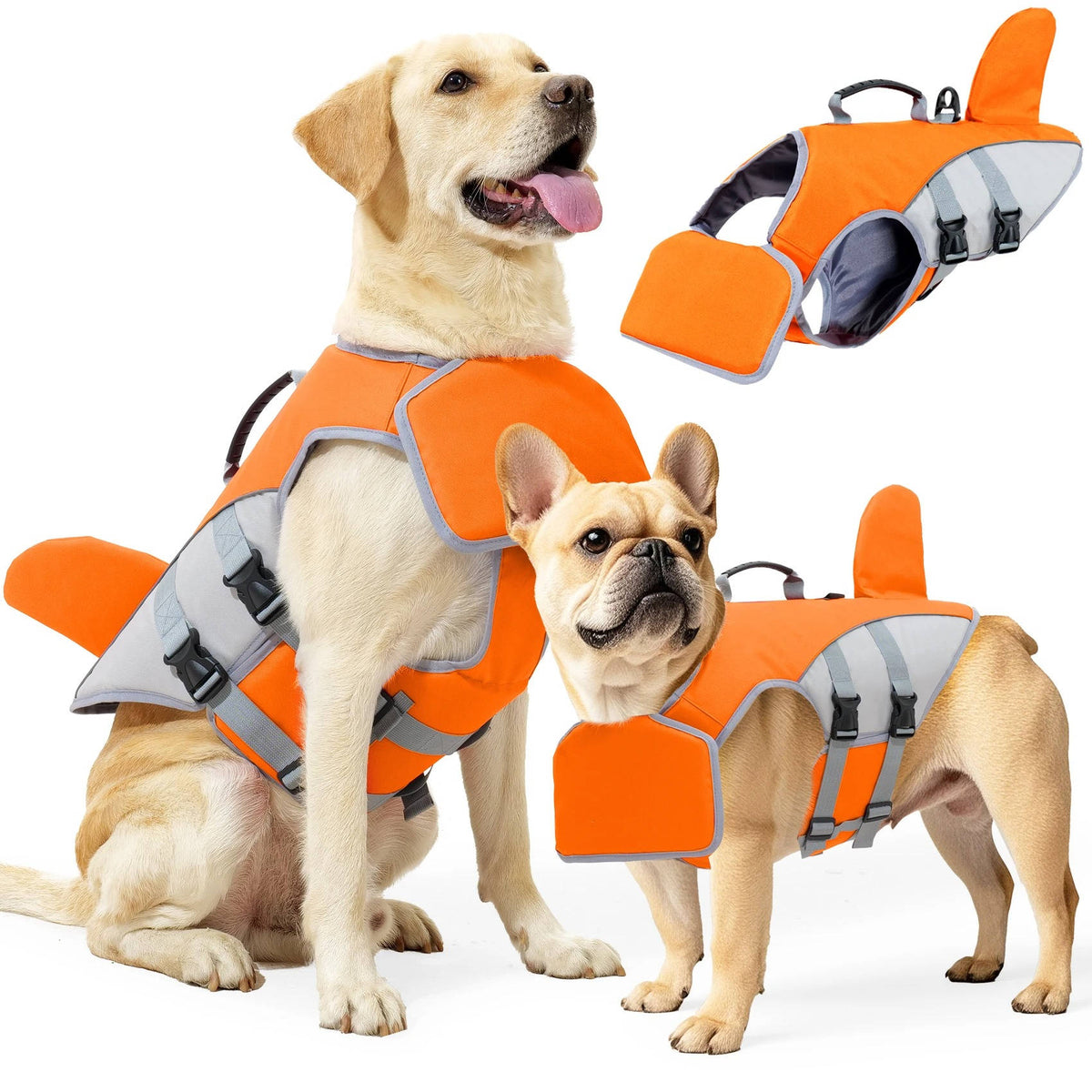 Belro dog float jacket with adjustable straps and bright orange color, designed for safety and comfort during water activities.