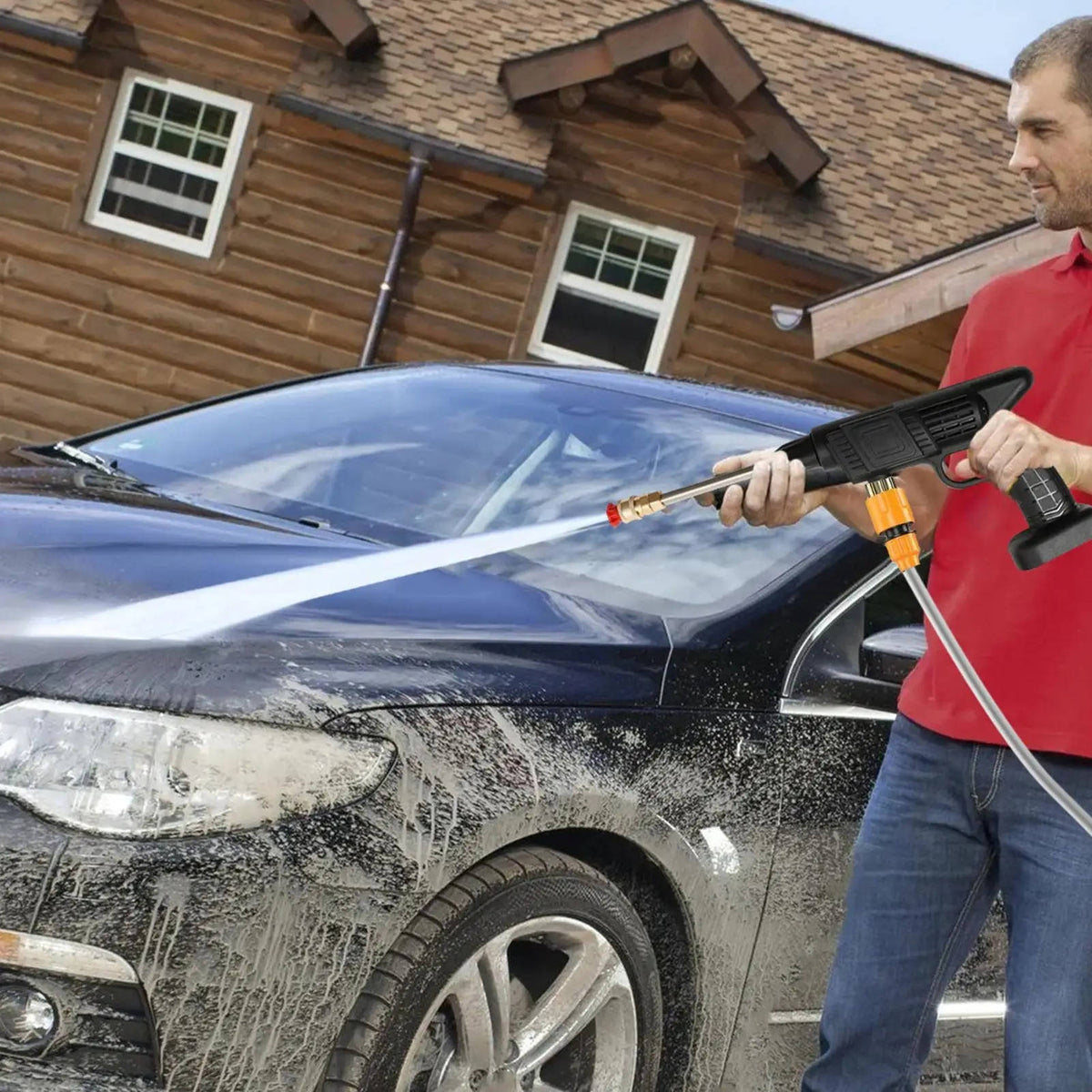 Belro cordless high pressure spray water gun set for cleaning cars, patios, and garden furniture, shown in the image.
