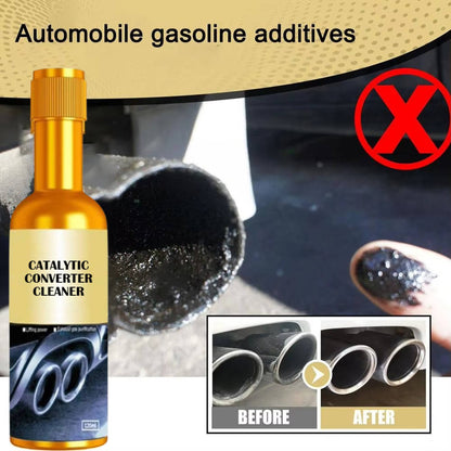 Belro catalytic converter cleaner bottle for home and garden, featuring a blue and white label with cleaning instructions and branding.