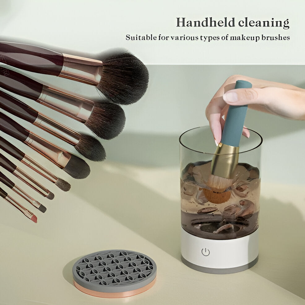 Electric Belro 3-in-1 cosmetic brush cleaner machine for cleaning and drying makeup brushes, compact skin care device.