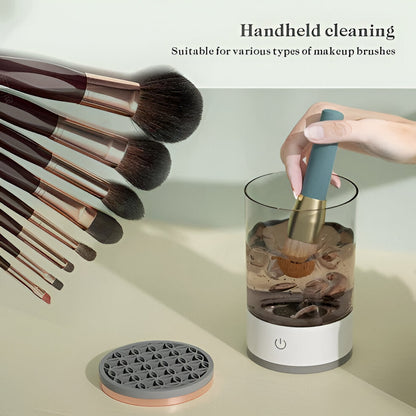 Electric Belro 3-in-1 cosmetic brush cleaner machine for cleaning and drying makeup brushes, compact skin care device.