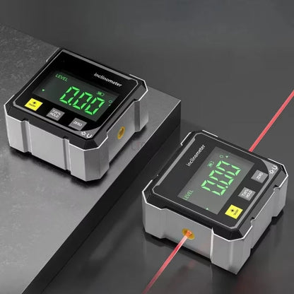 Mivoza digital laser inclinometer for precise angle measurement and multi-surface levelling in home and garden projects.