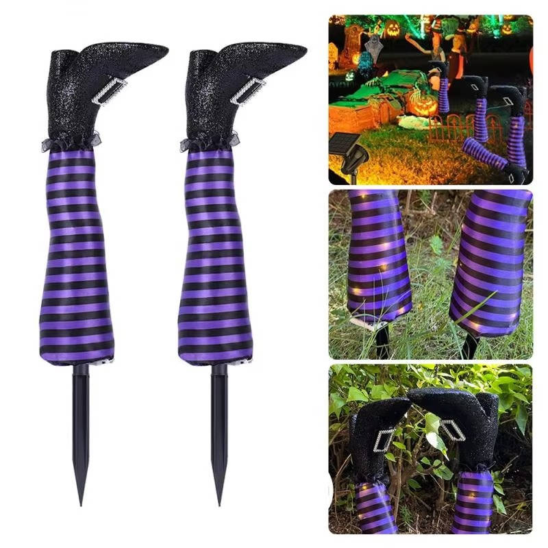 Belro Witch Legs Halloween decoration with striped stockings and pointy shoes, ideal for spooky home holiday decor.