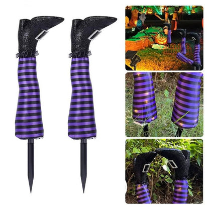 Belro Witch Legs Halloween decoration with striped stockings and pointy shoes, ideal for spooky home holiday decor.
