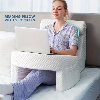 Belro reading pillow for bed showing a large, supportive cushion with a soft fabric cover, ideal for comfortable reading in bed.