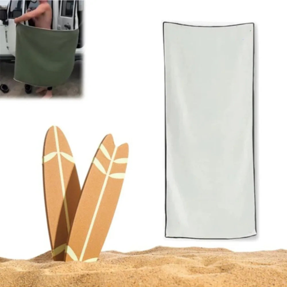 Belro magnetic quick-dry beach towel spread on a sandy beach, showcasing its lightweight, absorbent, quick-drying fabric for outdoor use.
