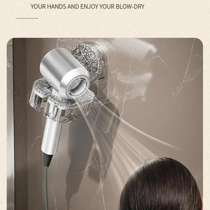 Belro wall-mounted hair dryer holder with suction cup, made of durable plastic, securely holding a hair dryer in a bathroom setting.